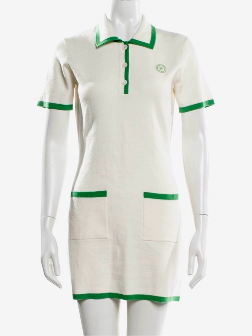 Sporty & Rich Cream Polo Dress with Green Trim